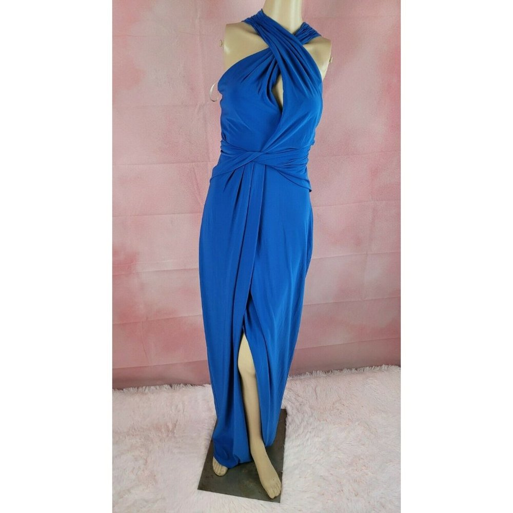 Halston Heritage  Jersey Maxi Dress (size Medium Stretch color Blue W DEFECT